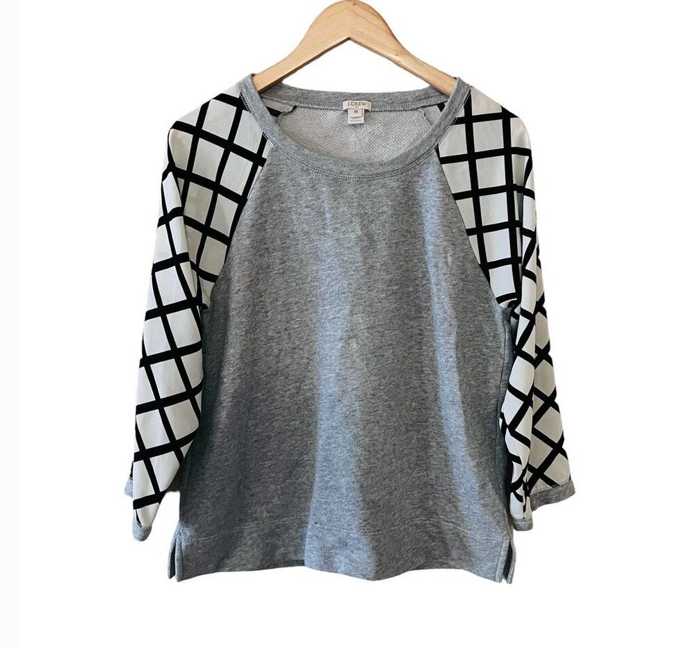J. Crew Printed Sleeve Crew Neck Sweater Size M Medium Gray Multi